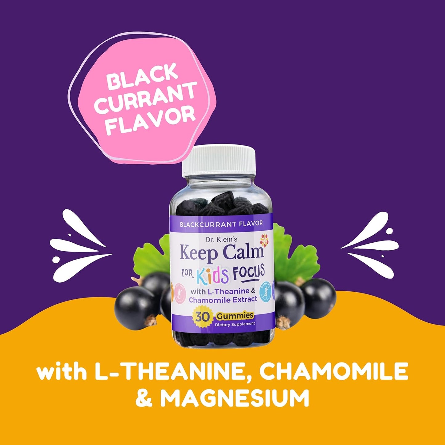 Dr. Klein's Calming Kids Gummies with L-Theanine & Chamomile Extract - Supports Focus and Alertness in Kids Ages 5+ - Sugar-Free Vitamins for Kids - 30ct