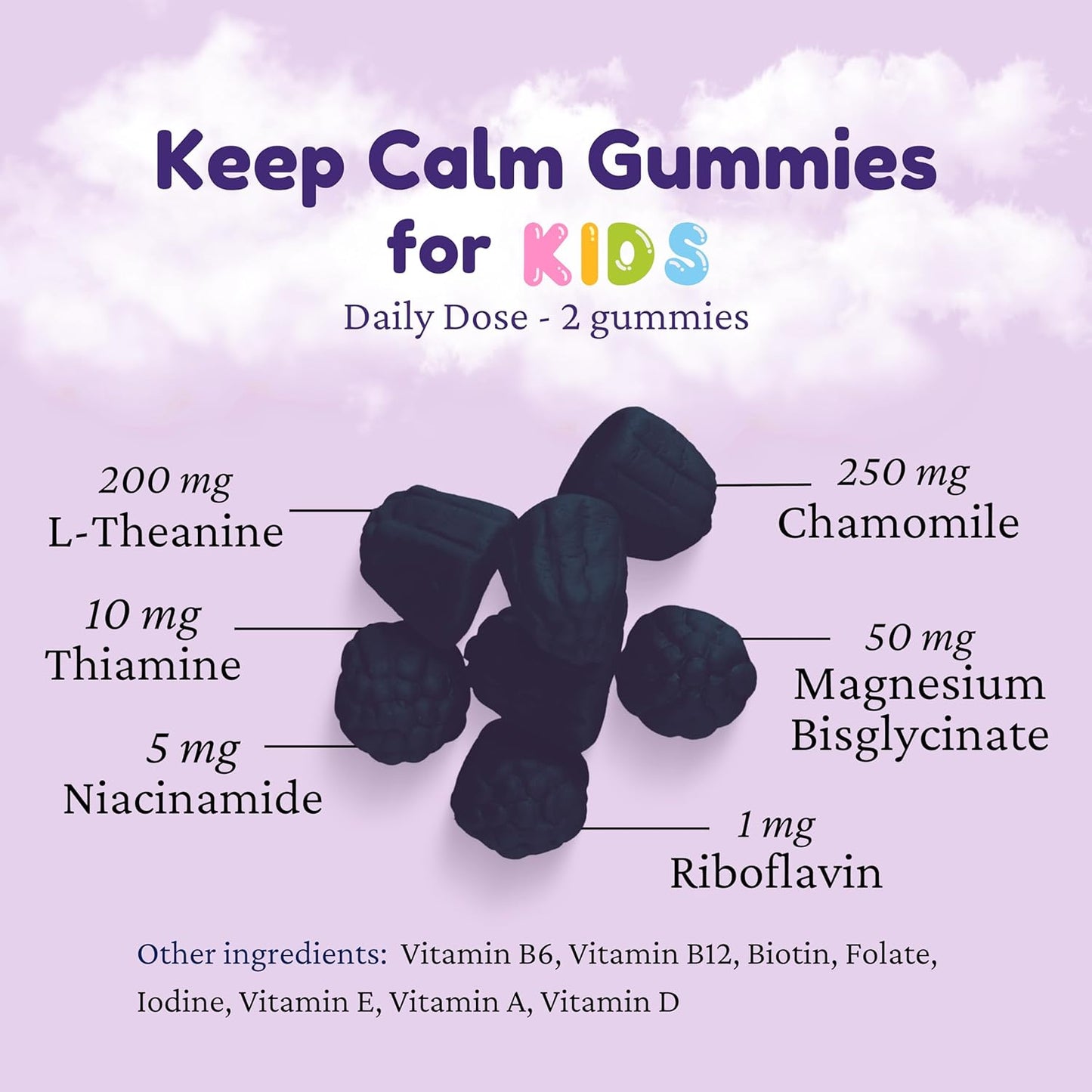 Dr. Klein's Calming Kids Gummies with L-Theanine & Chamomile Extract - Supports Focus and Alertness in Kids Ages 5+ - Sugar-Free Vitamins for Kids - 30ct