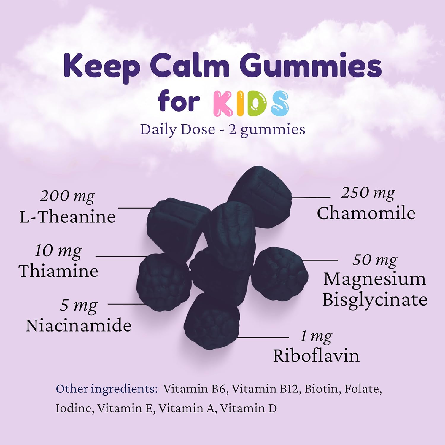 Dr. Klein's Calming Kids Gummies with L-Theanine & Chamomile Extract - Supports Focus and Alertness in Kids Ages 5+ - Sugar-Free Vitamins for Kids - 30ct