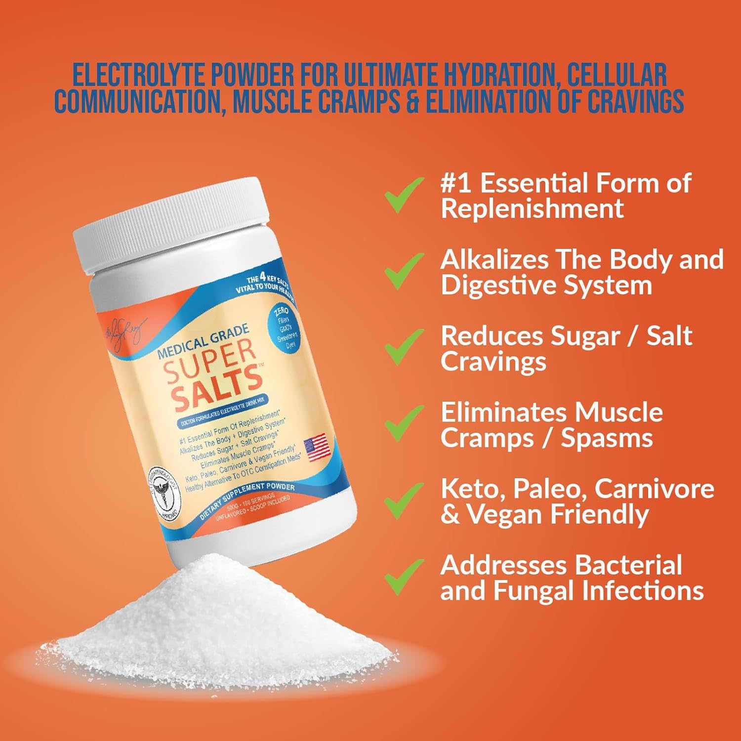 Dr. Liz Cruz Super Salts - Electrolyte Hydrating Powder with Sodium, Magnesium, Calcium, Potassium - Curbs Cravings, Sugar-Free