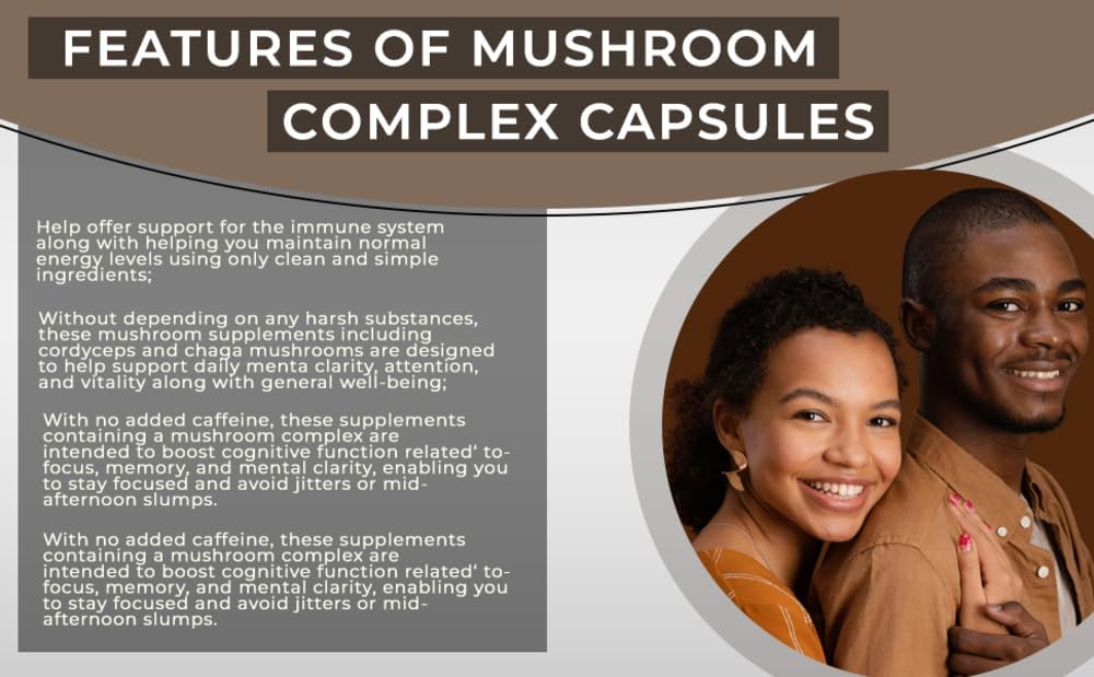 Dr. Macrire Mushroom Complex Capsules - Lions Mane, Reishi, Chaga, Cordyceps, Maitake, Shiitake - 60 Count for Focus, Memory, Energy, Immune Support