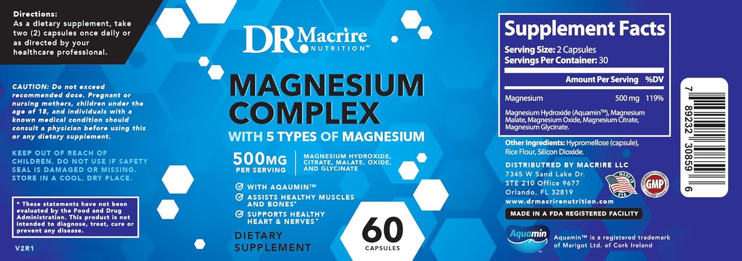 Dr. Macrire Nutrition Magnesium Complex 500mg - 5 Forms for Bone, Muscle, Energy Support