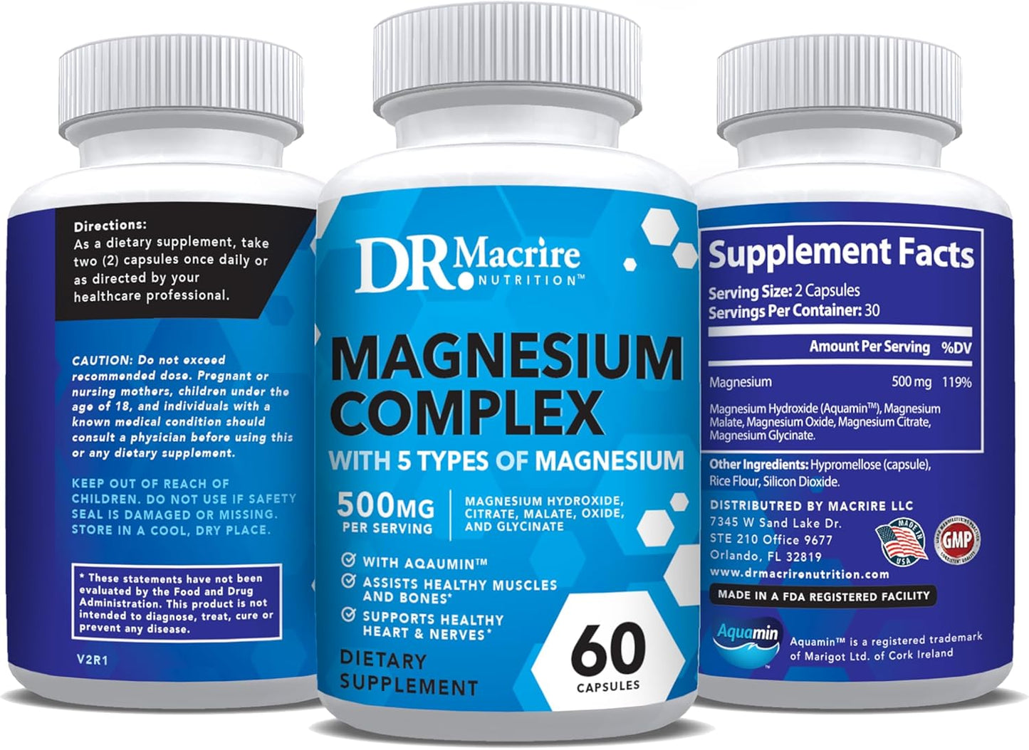 Dr. Macrire Nutrition Magnesium Complex 500mg - 5 Forms for Bone, Muscle, Energy Support