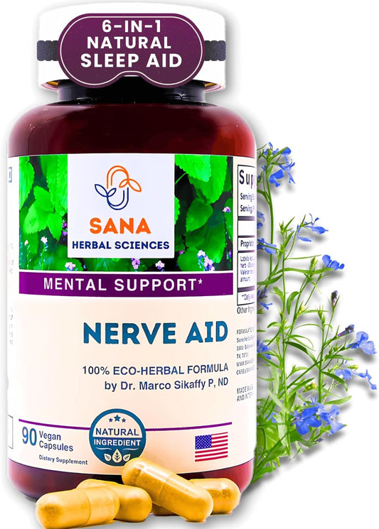 Dr. Marco Sikaffy's Sana Herbal Sciences Valerian Root Sleep Aid Capsules - Organic Insomnia Relief with Skullcap & Lobelia - Non-Habit Forming Formula - 90 Count