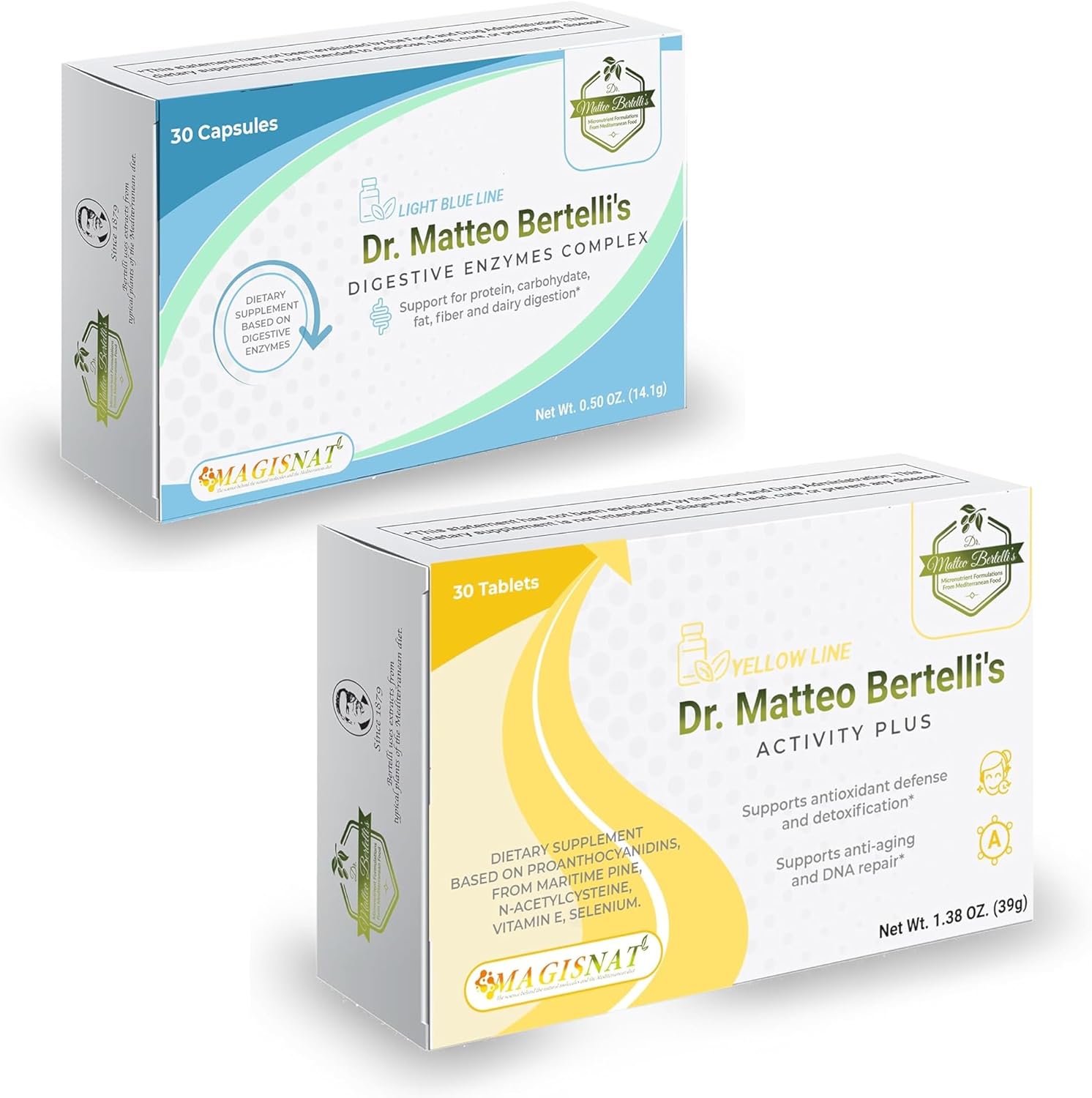 Dr. Matteo Bertelli's Activity and Digestive Support Pack - NAC, Enzymes, Antioxidants (30 Tablets & 30 Capsules)