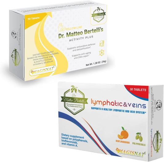 Dr. Matteo Bertelli's Activity & Lymphatic Support Bundle with N-Acetylcysteine, Hydroxytyrosol, Vitamin A (30+30 Tablets)