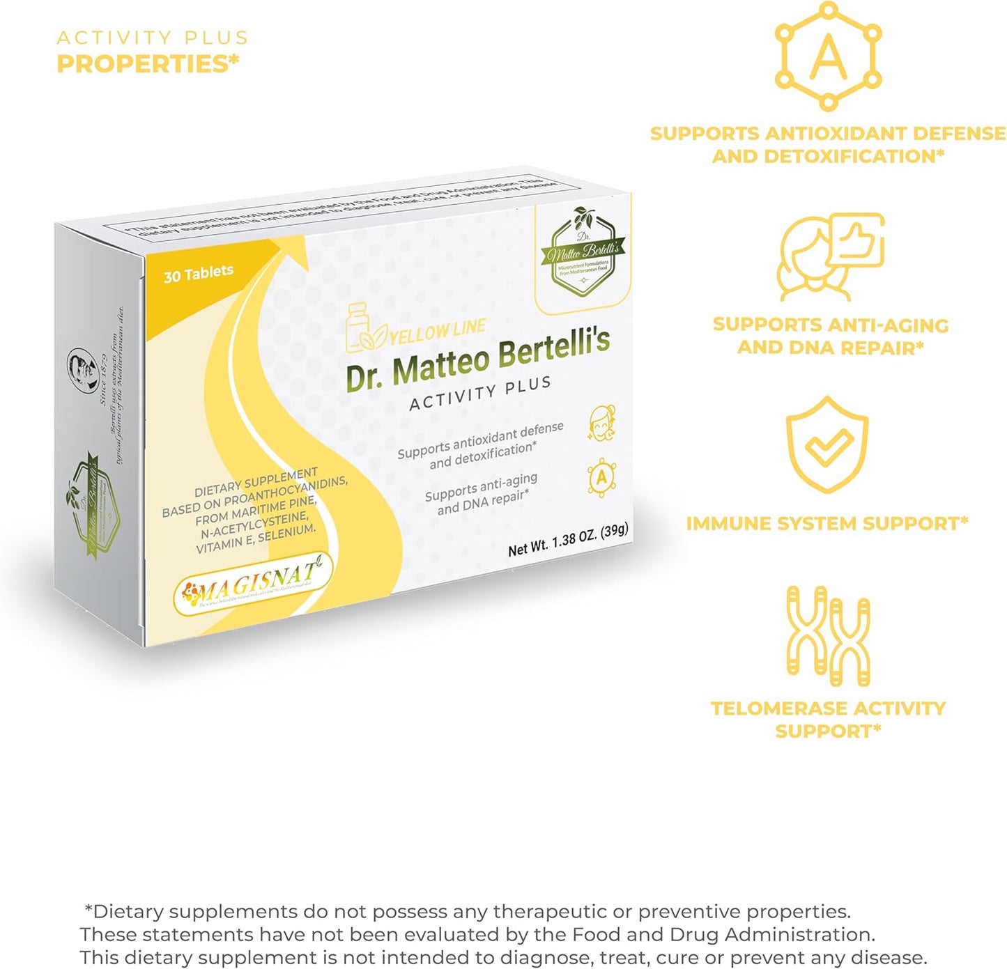 Dr. Matteo Bertelli's Activity & Lymphatic Support Bundle with N-Acetylcysteine, Hydroxytyrosol, Vitamin A (30+30 Tablets)