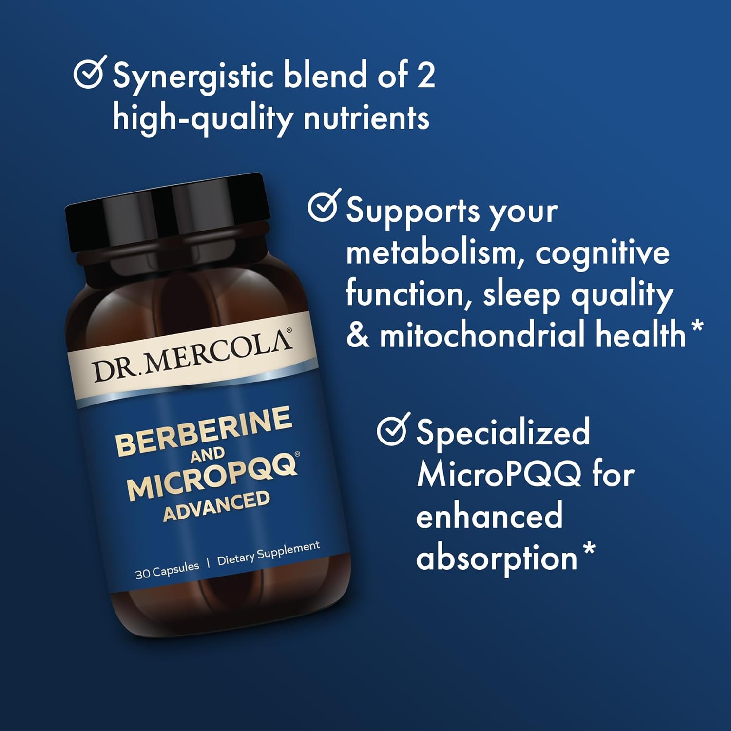 Dr. Mercola Berberine and MicroPQQ Advanced Capsules - 30 Servings, Immune and Organ Health Support, Non GMO Dietary Supplement