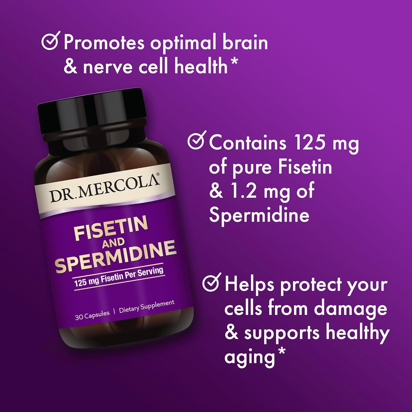 Dr. Mercola Fisetin and Spermidine Capsules - Brain and Cognitive Support - 30 Servings