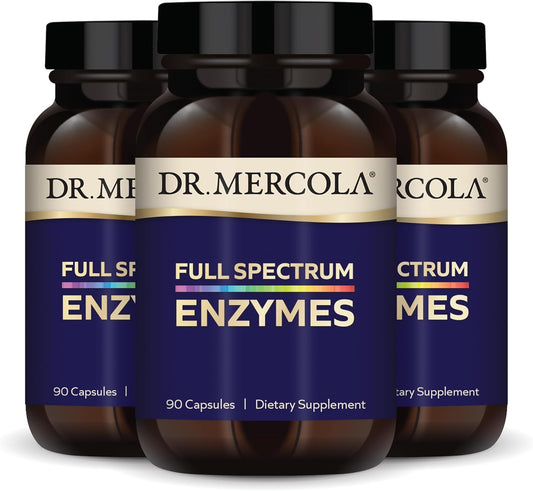 Dr. Mercola Full Spectrum Enzymes 3-Pack - 270 Capsules, Digestive Support - Non GMO, Soy Free, Gluten Free - 270 Servings