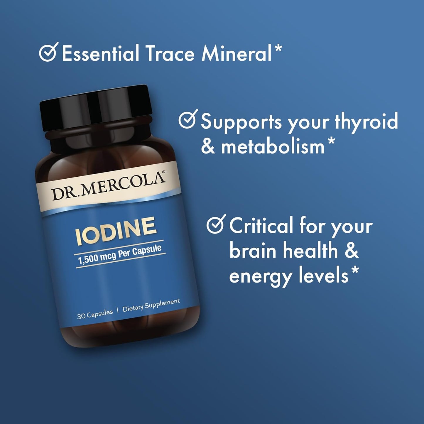 Dr. Mercola Iodine Capsules - Supports Bone and Brain Health, Energy Levels - Non GMO, Soy & Gluten Free - 30 Servings
