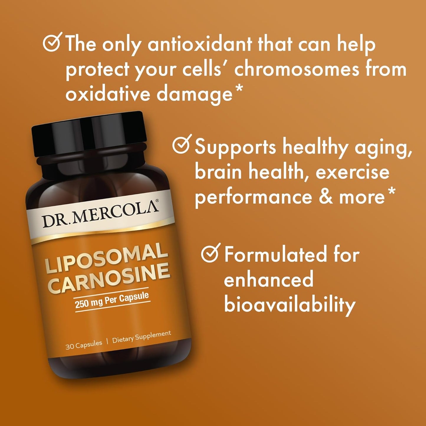 Dr. Mercola Liposomal Carnosine 250mg Capsules - 30 Servings, Metabolic Health Support, Non GMO Dietary Supplement