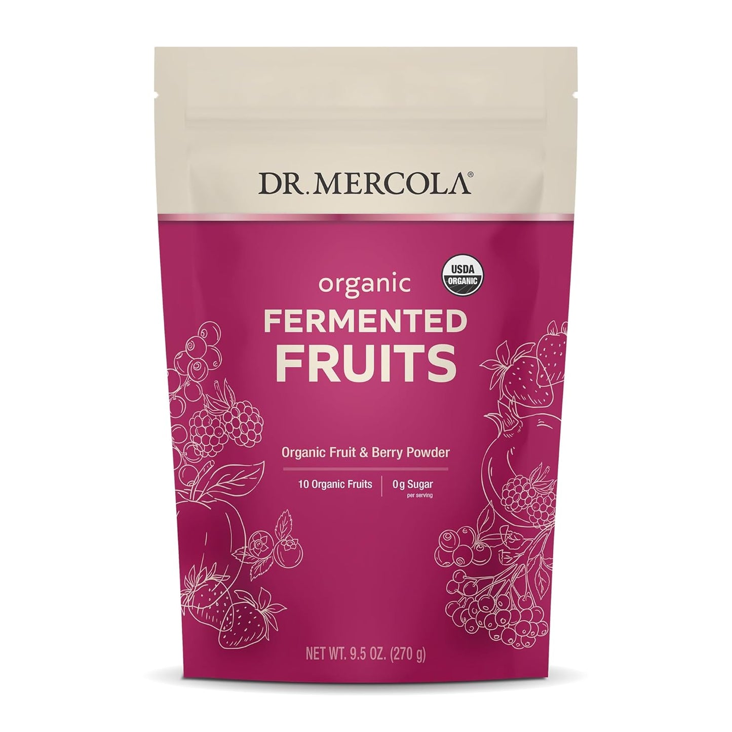 Dr. Mercola Organic Fermented Fruits 9.5 oz - 90 Servings - Certified Organic, Non GMO, Soy & Gluten Free - USDA Organic Compliant
