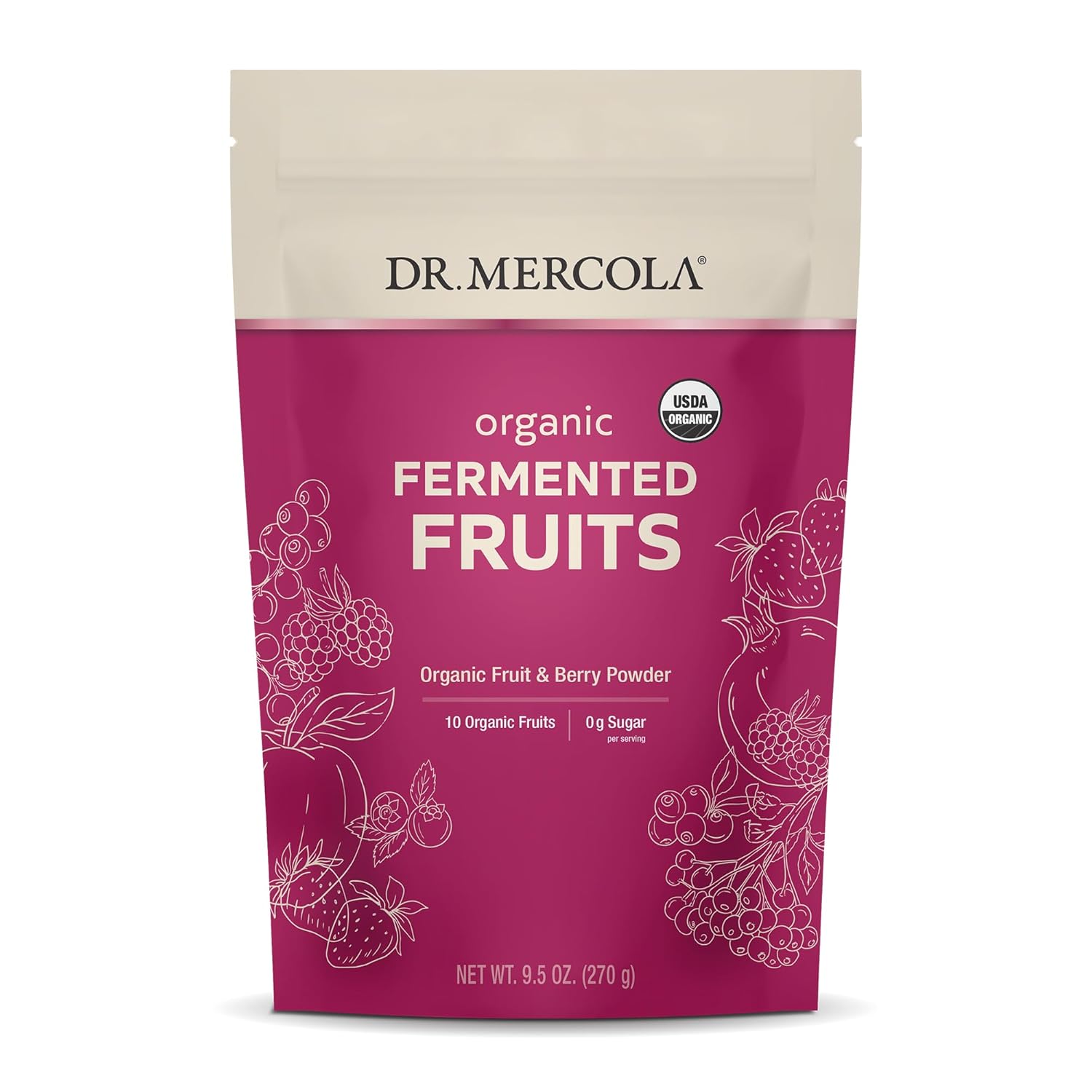 Dr. Mercola Organic Fermented Fruits 9.5 oz - 90 Servings - Certified Organic, Non GMO, Soy & Gluten Free - USDA Organic Compliant