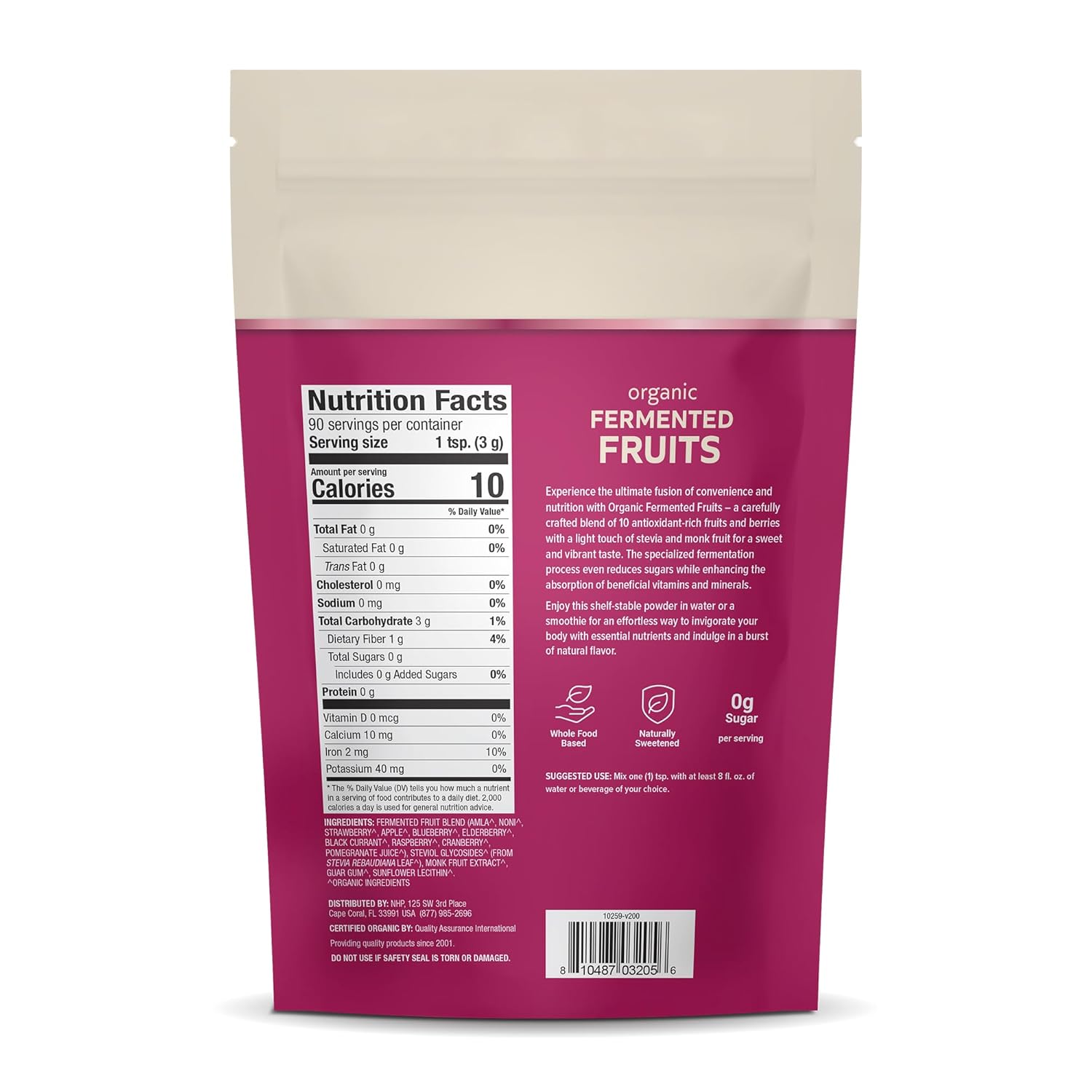 Dr. Mercola Organic Fermented Fruits 9.5 oz - 90 Servings - Certified Organic, Non GMO, Soy & Gluten Free - USDA Organic Compliant