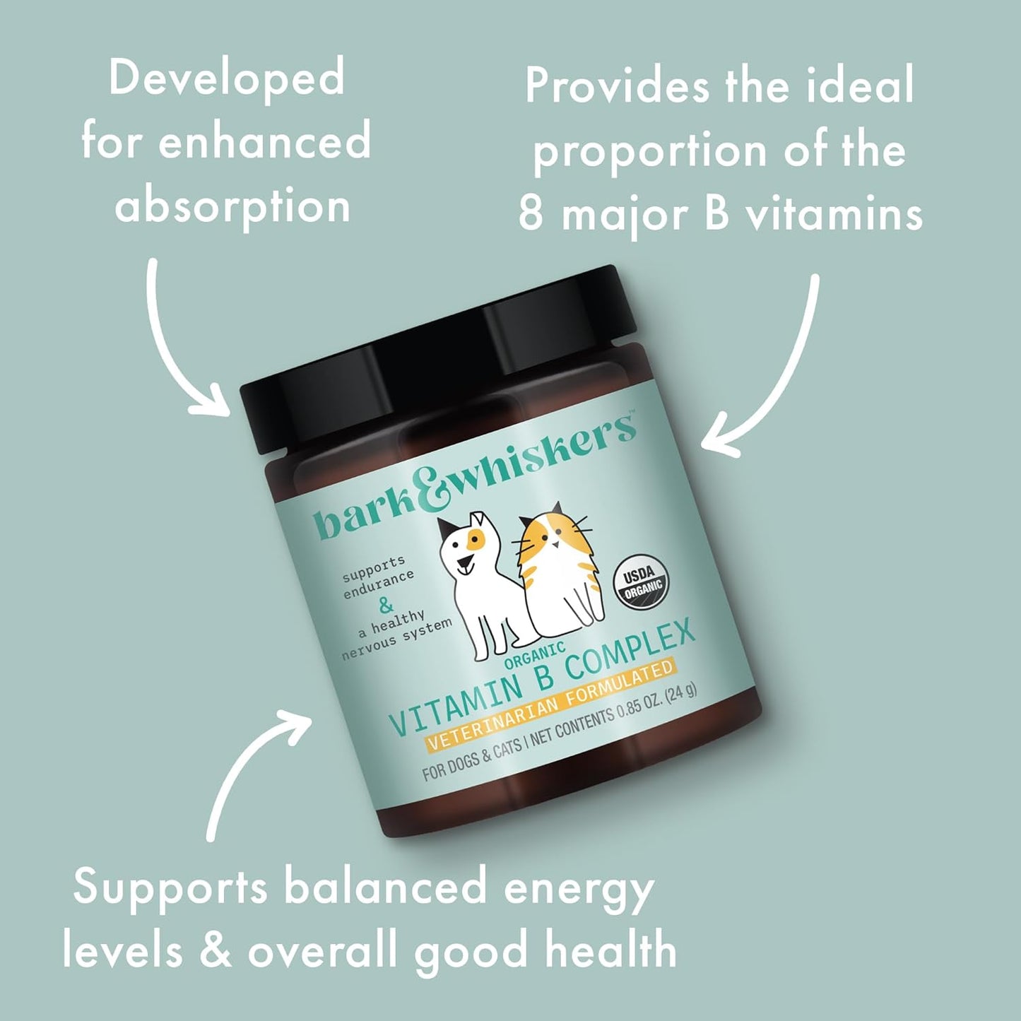 Dr. Mercola Organic Vitamin B Complex for Pets, 60 Scoops, Supports Nervous System & Endurance, Non-GMO Bark & Whiskers Formula