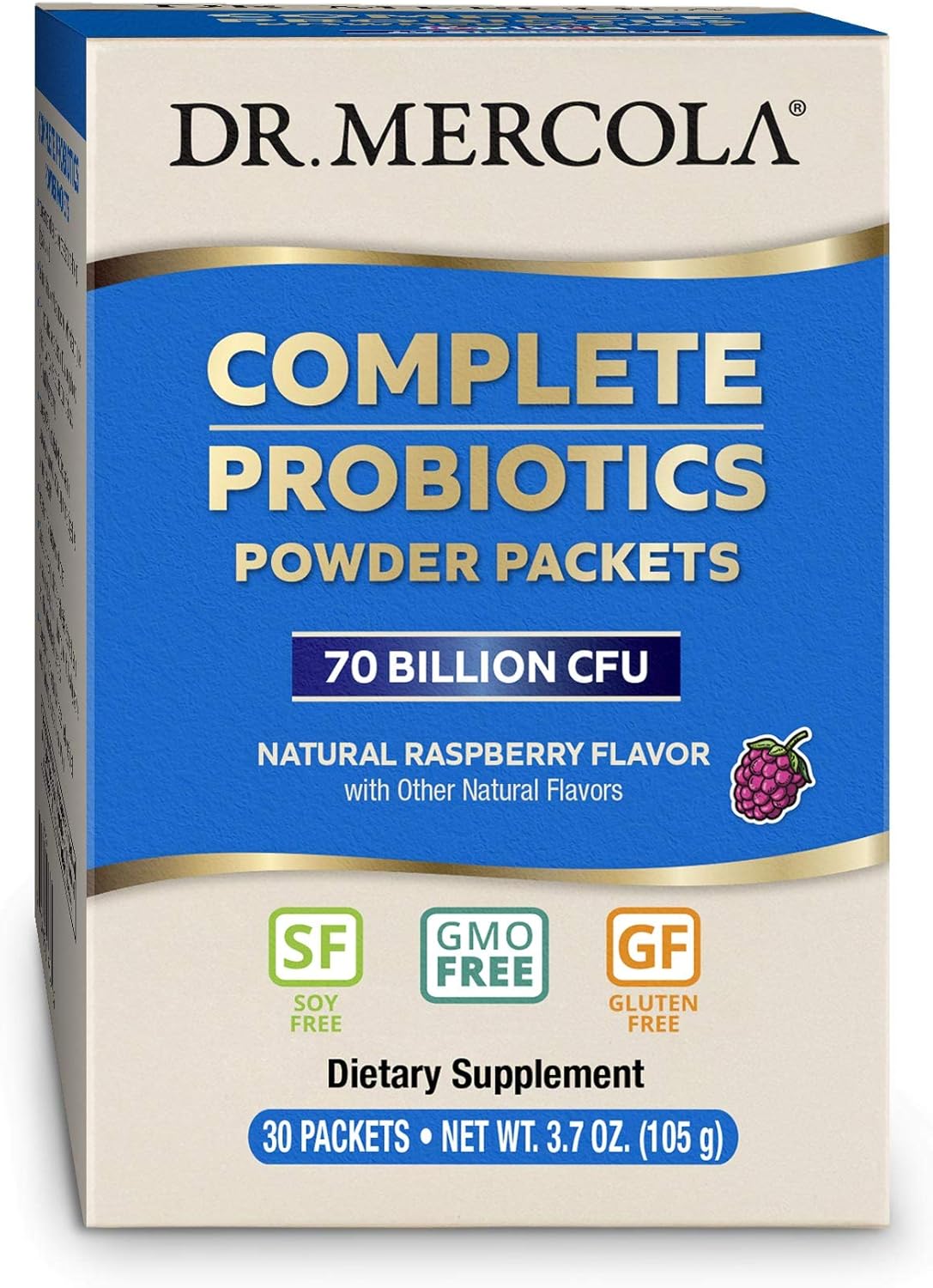 Dr. Mercola Probiotic Powder Packets - 30 Servings, 70 Billion CFU, Raspberry Flavor - Digestive & Immune Support