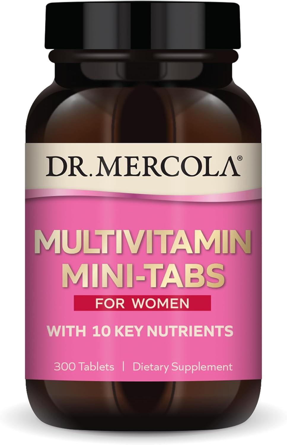 Dr. Mercola Women's Multivitamin Mini-Tabs, 300 Tablets, 10 Key Nutrients, Non-GMO, Supports Optimal Health