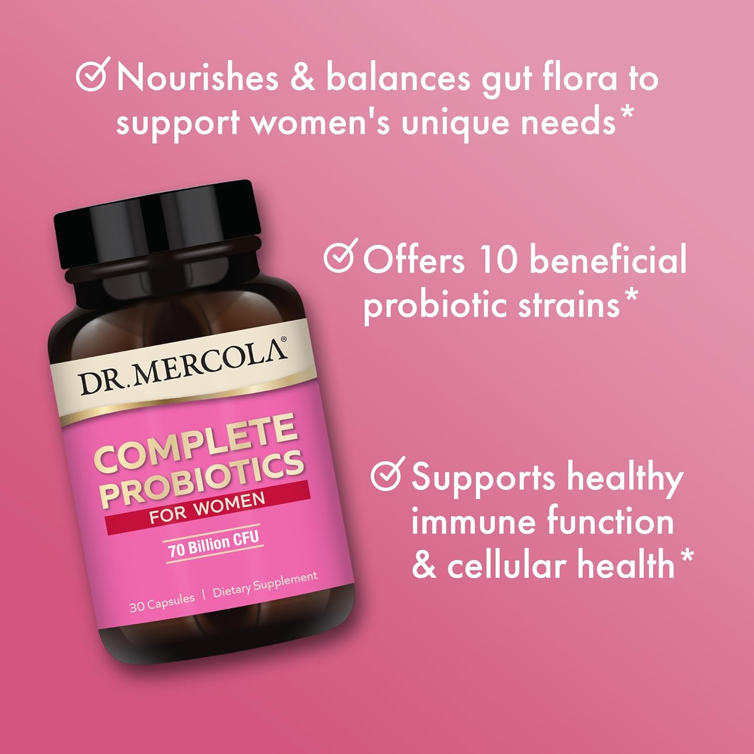 Dr. Mercola Women's Probiotic Supplement, 70 Billion CFU, 30 Capsules, Non GMO, Digestive Health Support