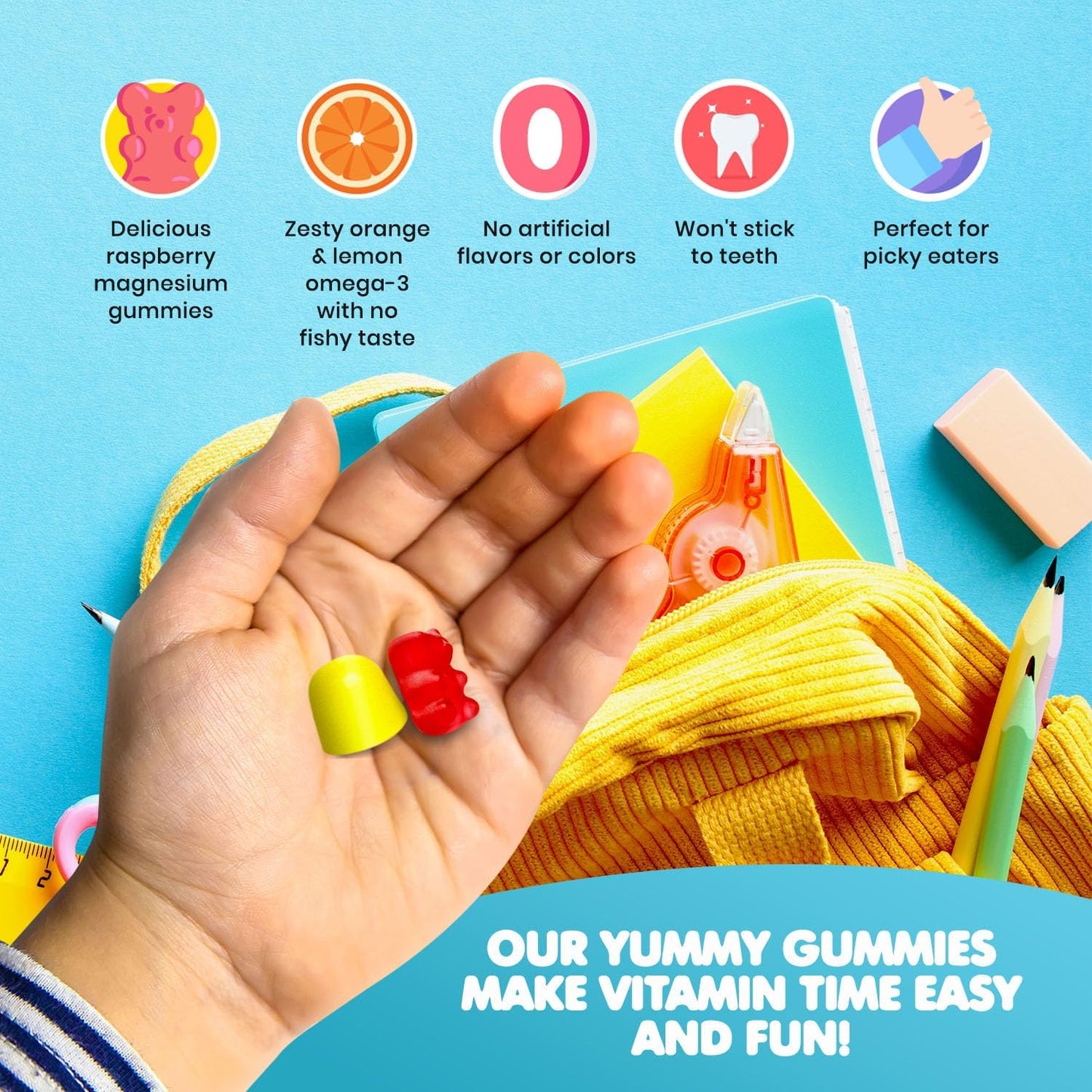Dr. MORITZ Kids Magnesium and Omega 3 Gummies Bundle - 120 Count (2 Pack) with Low Sugar and Vegetarian Formula
