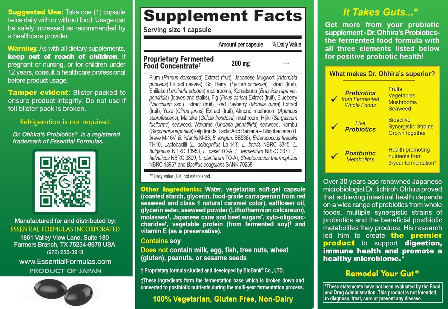 Dr. Ohhira's Probiotics Original Formula 60 Capsules with Kampuku Beauty Bar Soap Sample Size