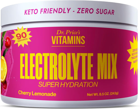 Dr. Price Electrolytes Powder Cherry Lemonade - Sugar-Free Hydration Drink for Keto & Fasting - Non-GMO Sports Drink - 90 Servings