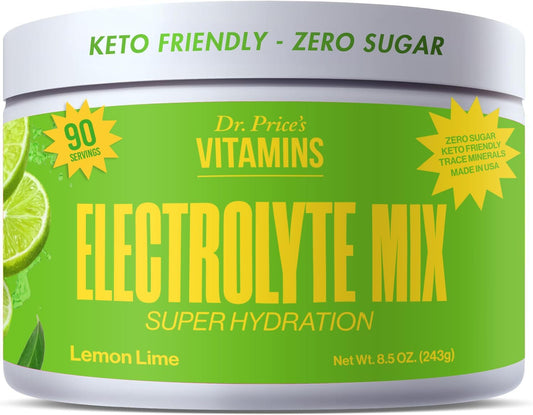 Dr. Price's Lemon-Lime Electrolyte Powder Mix - Keto & Fasting Hydration Drink - Non-GMO, Gluten Free - 90 Servings