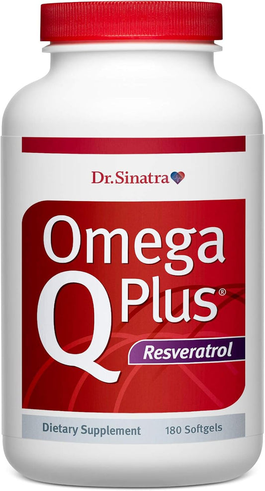 Dr. Sinatra Omega Q Plus Resveratrol Softgels - Heart & Body Health Supplement with Omega-3, CoQ10, Resveratrol - 180 Count