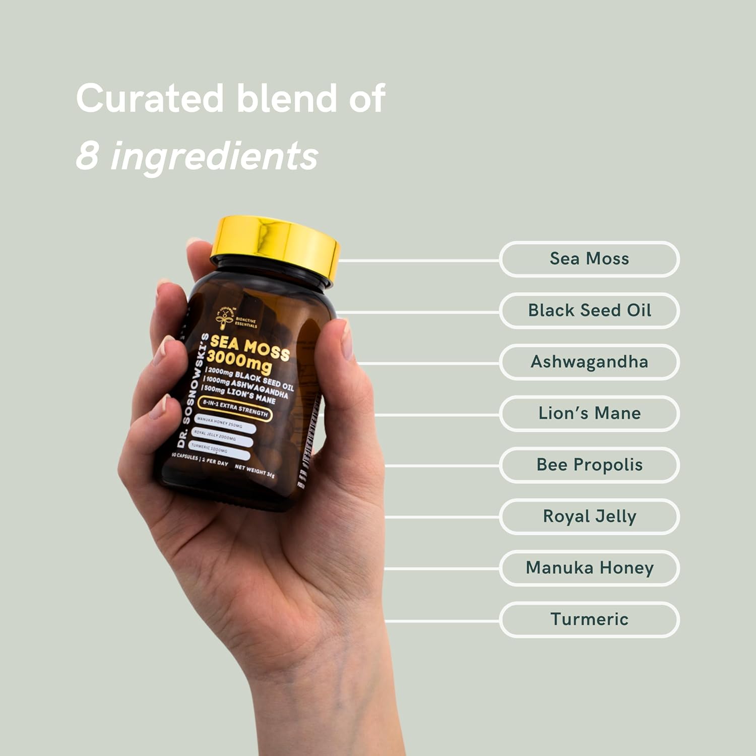 Dr Sosnowski's BioActive Seamoss 8-in-1 Formula Capsules with Powerful Herbal Extracts | 60 Capsules