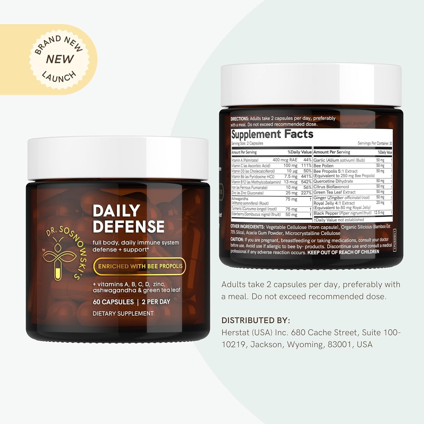 Dr Sosnowski's Daily Defence Immunity Supplements with Bee Propolis, Pollen & Royal Jelly - 60 Vegetable Capsules