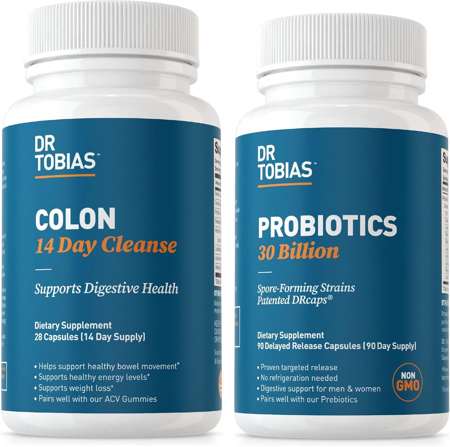 Dr. Tobias 14 Day Colon Cleanse with Probiotics - Non-GMO, Supports Gut Flora Balance, 30 Billion CFUs