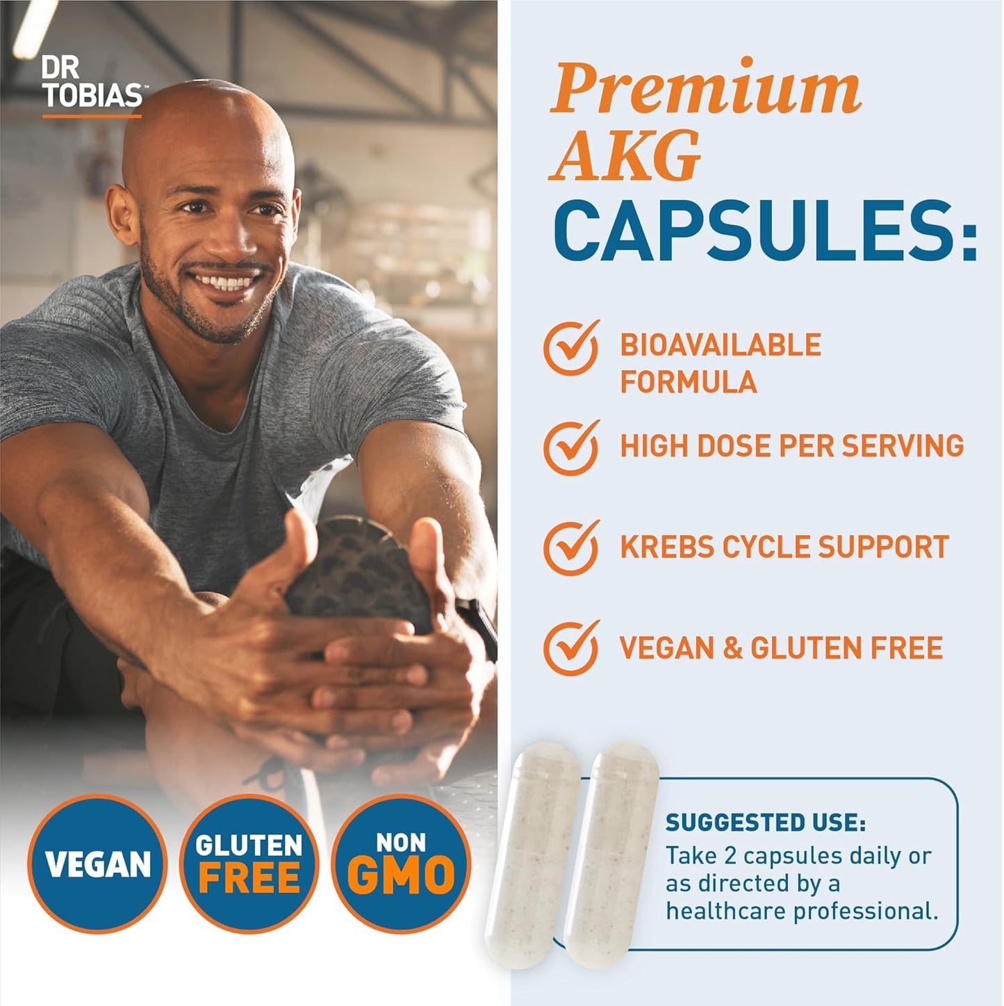 Dr. Tobias AKG Supplement and Omega 3 Fish Oil for Cellular Energy and Health, Non-GMO Triple-Strength EPA & DHA