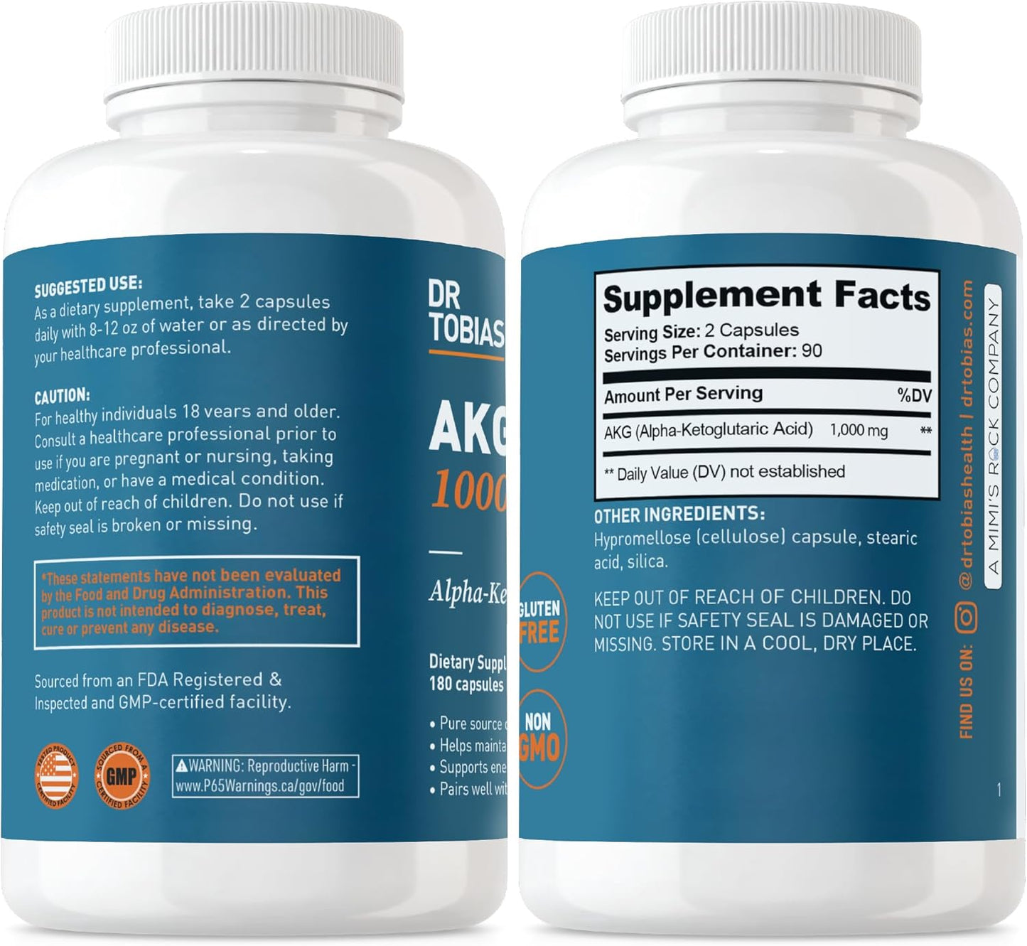 Dr. Tobias AKG Supplement and Omega 3 Fish Oil for Cellular Energy and Health, Non-GMO Triple-Strength EPA & DHA