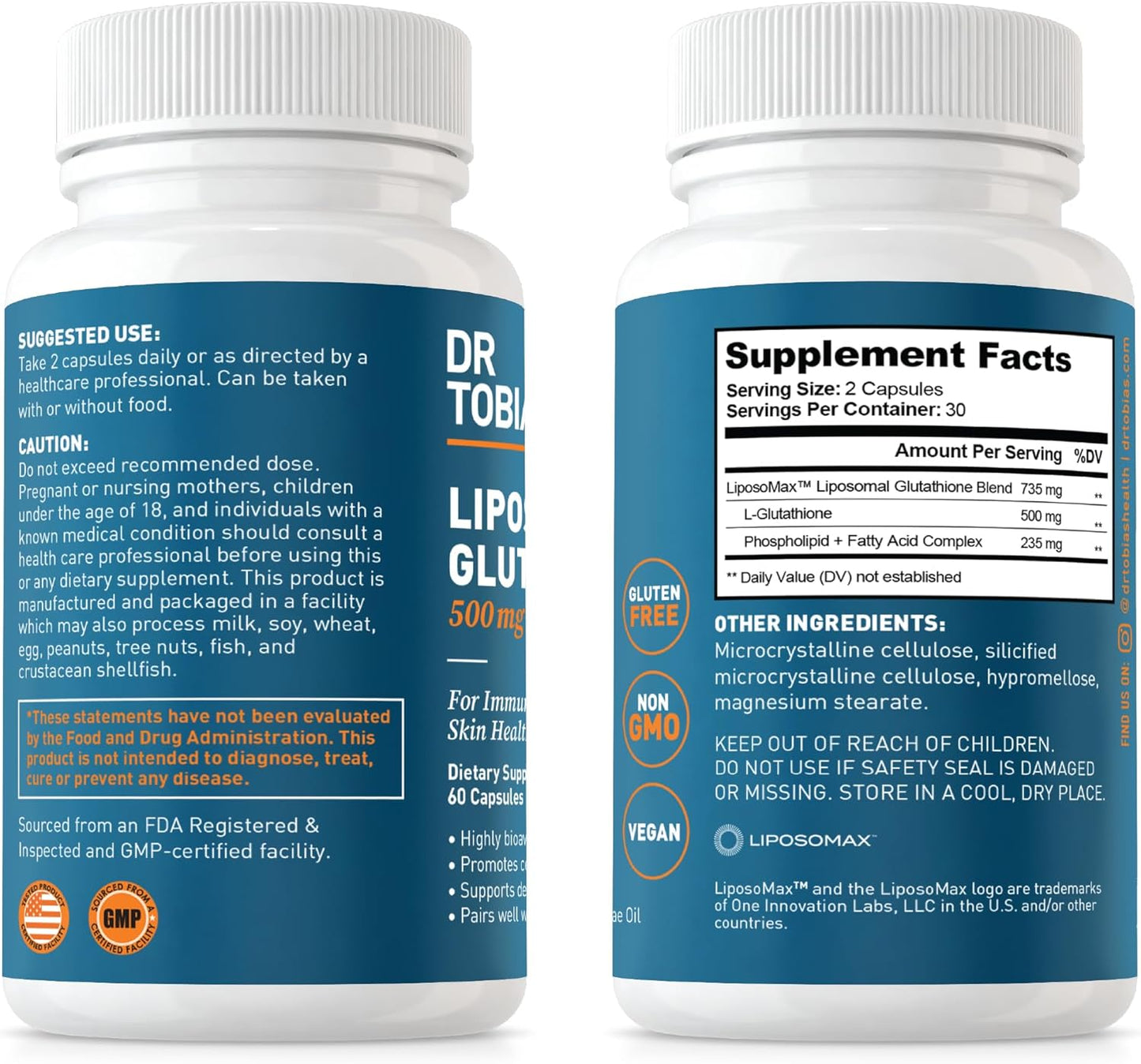 Dr. Tobias Blood Pressure Support with Liposomal Glutathione - Promotes Circulatory Health, Detoxification, and Immune Support - Non-GMO Formula