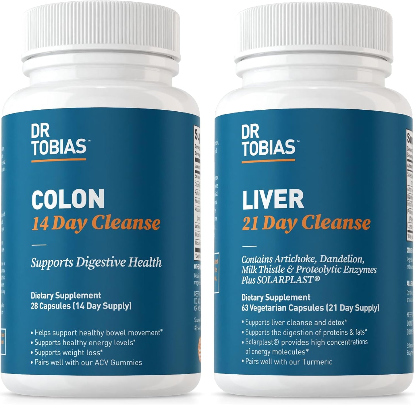 Dr. Tobias Colon Cleanse & Liver Detox Supplements - 14 Day & 21 Day Combo Pack with Fiber, Probiotics, Herbs - Supports Gut & Liver Health