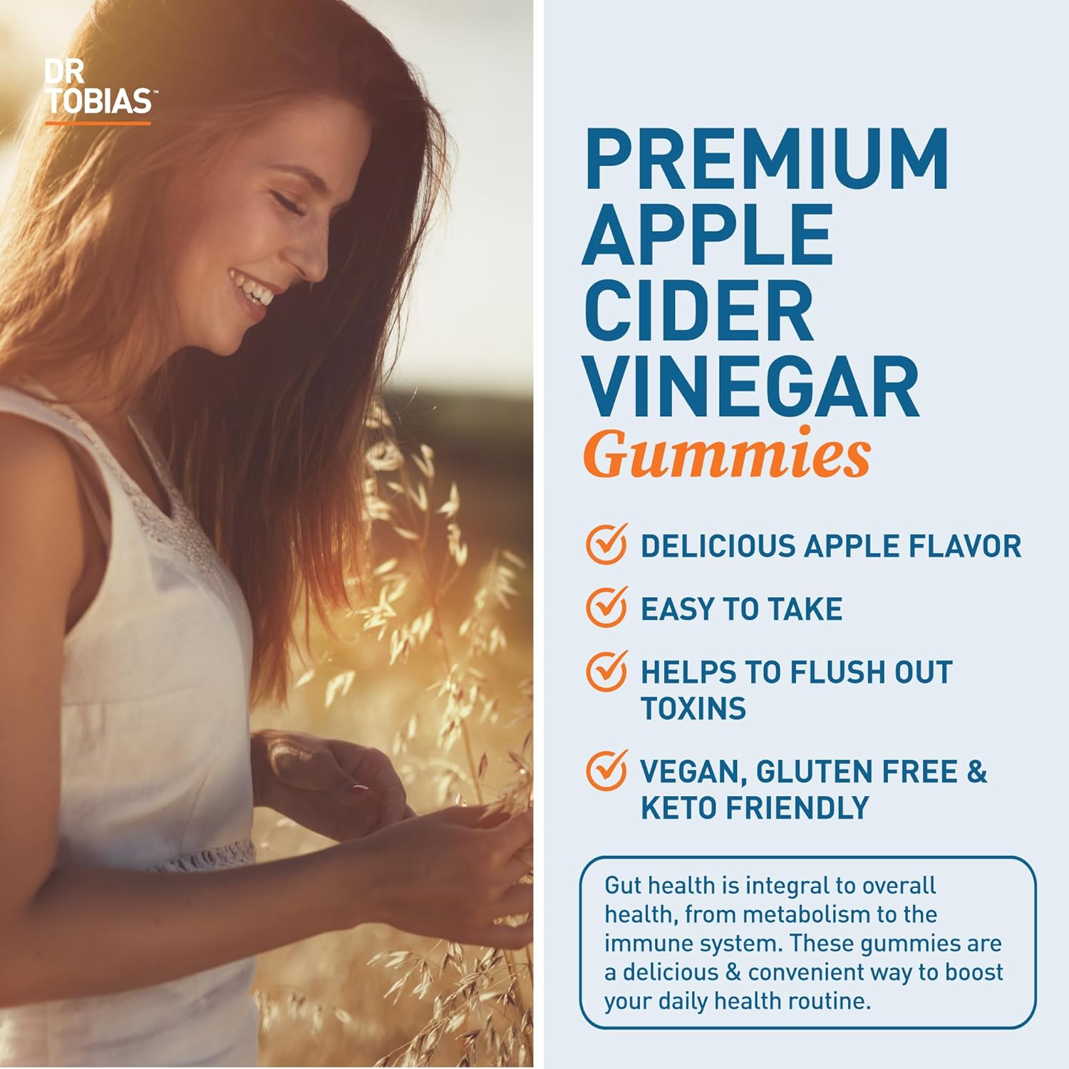 Dr. Tobias Daily Apple Cider Vinegar Gummies for Digestive Health & Detox Support with Psyllium Husk Powder