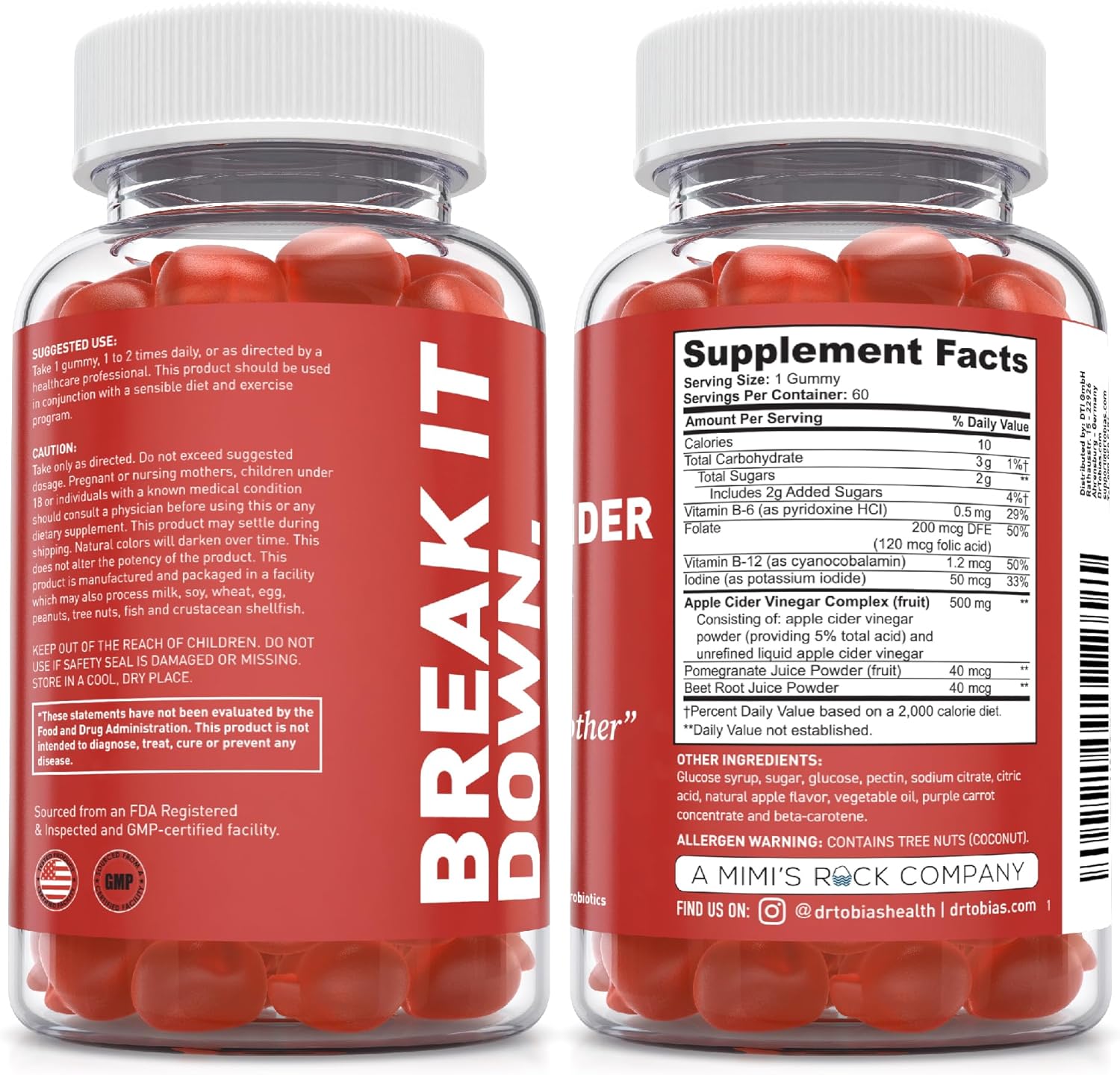 Dr. Tobias Daily Apple Cider Vinegar Gummies for Digestive Health & Detox Support with Psyllium Husk Powder