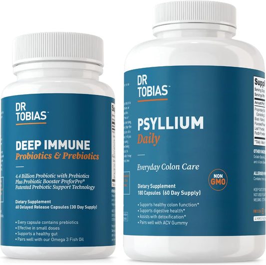 Dr. Tobias Deep Immune Probiotics & Prebiotics with Psyllium - Daily Fiber Supplement for Colon Health - 4.4 Billion CFU - Supports Digestive & Gut Immune Function