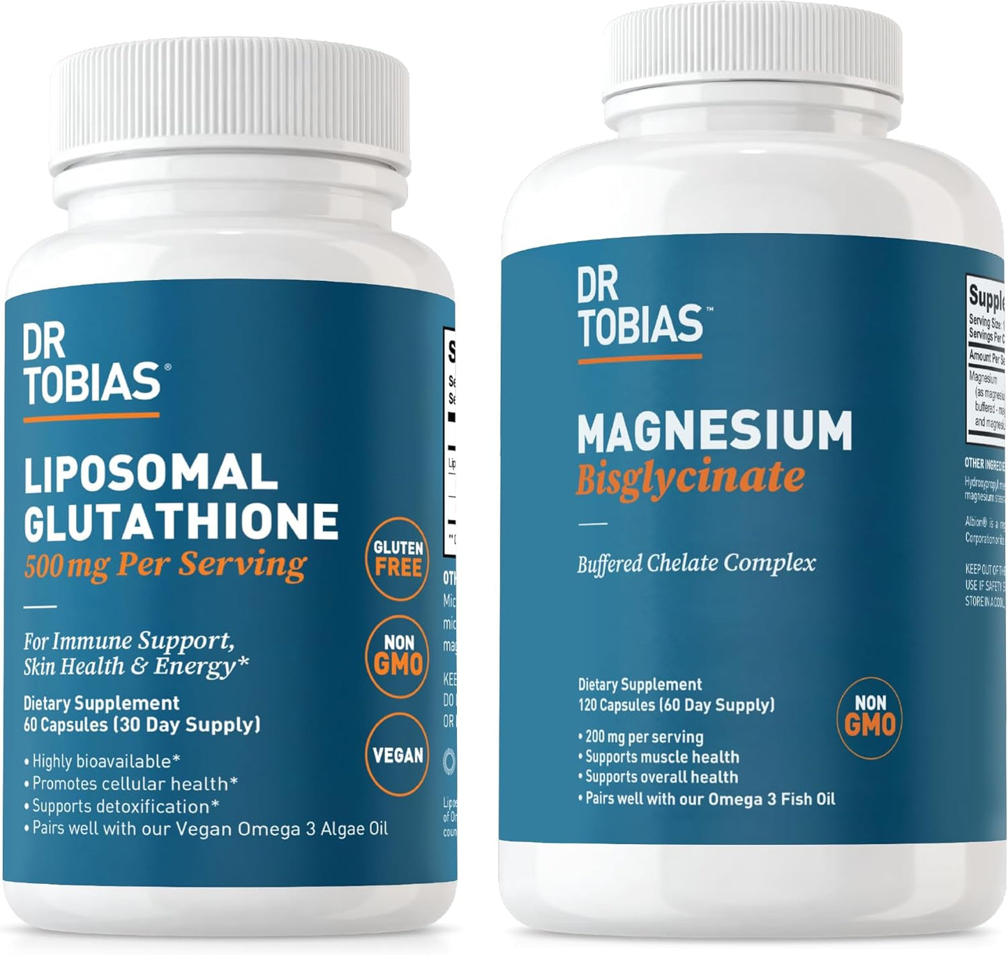 Dr. Tobias Magnesium Bisglycinate and Liposomal Glutathione for Energy, Muscle Function, Immune Health - Vegan, Non-GMO - High Absorption