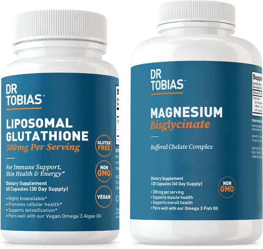 Dr. Tobias Magnesium Bisglycinate and Liposomal Glutathione for Energy, Muscle Function, Immune Health - Vegan, Non-GMO - High Absorption