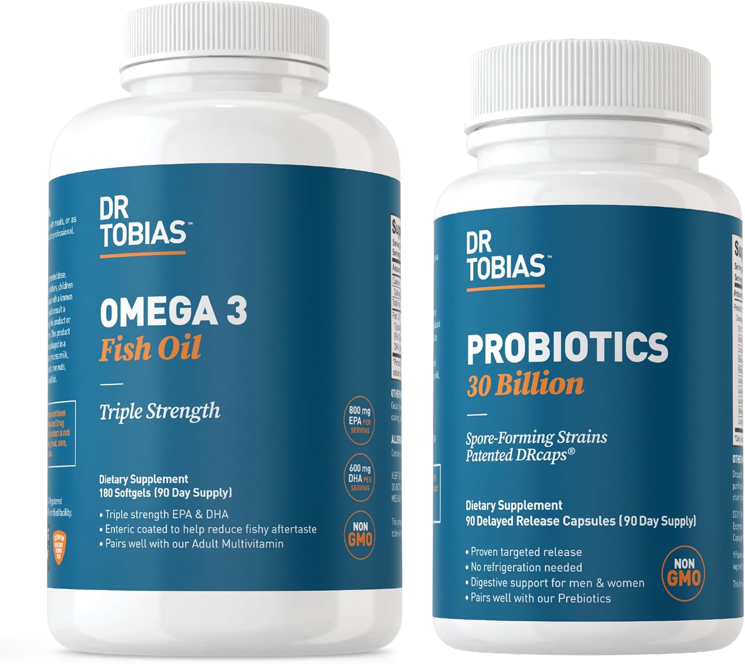 Dr. Tobias Omega 3 Fish Oil and Probiotics - High Potency Omega 3 Fatty Acids with 30 Billion Probiotics, Non-GMO Formula