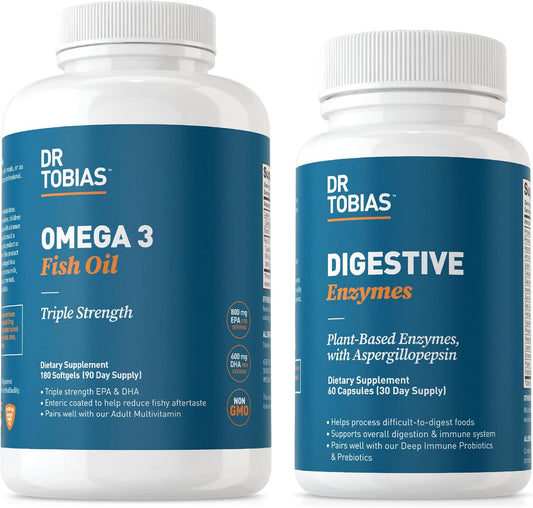 Dr. Tobias Omega 3 Fish Oil with Digestive Enzymes - Promotes Heart, Brain, Immune Function, and Digestive Health
