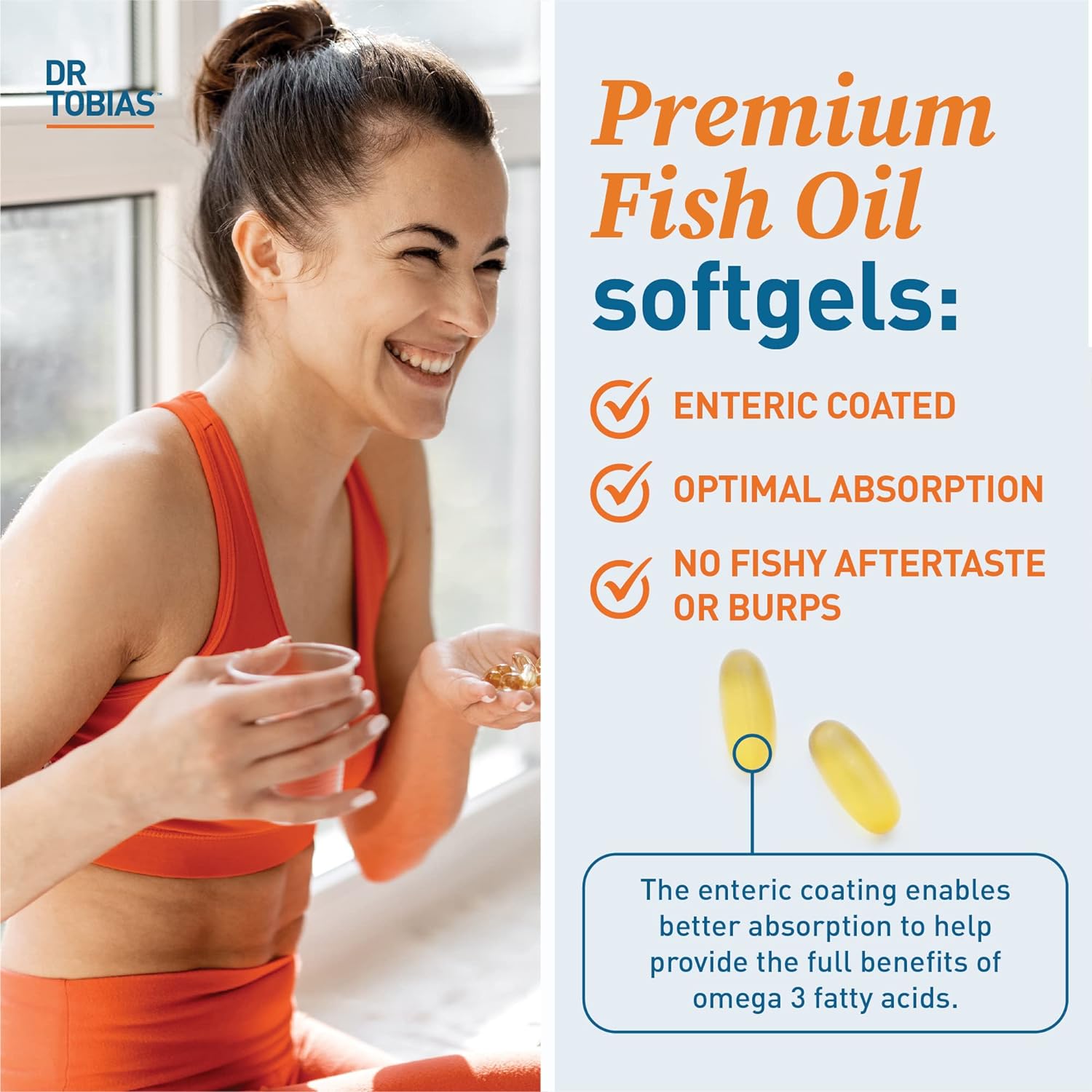 Dr. Tobias Omega 3 Fish Oil with Digestive Enzymes, Probiotics, Prebiotics - Supports Heart, Brain, Immune Function, Gut Health & Digestion, Non-GMO