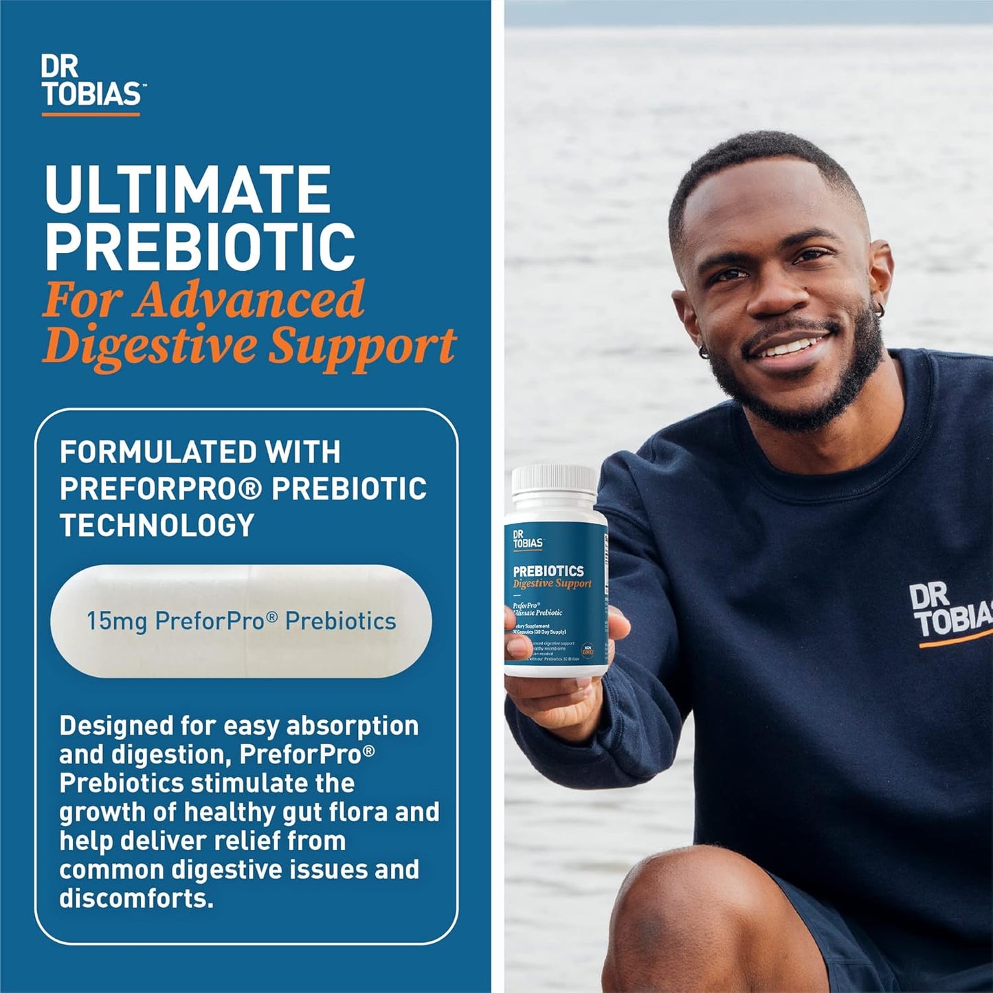 Dr. Tobias Prebiotics and Omega 3 Fish Oil - Promotes Gut Health, Digestion, and Immune Support - Non-GMO Formula for Wellness