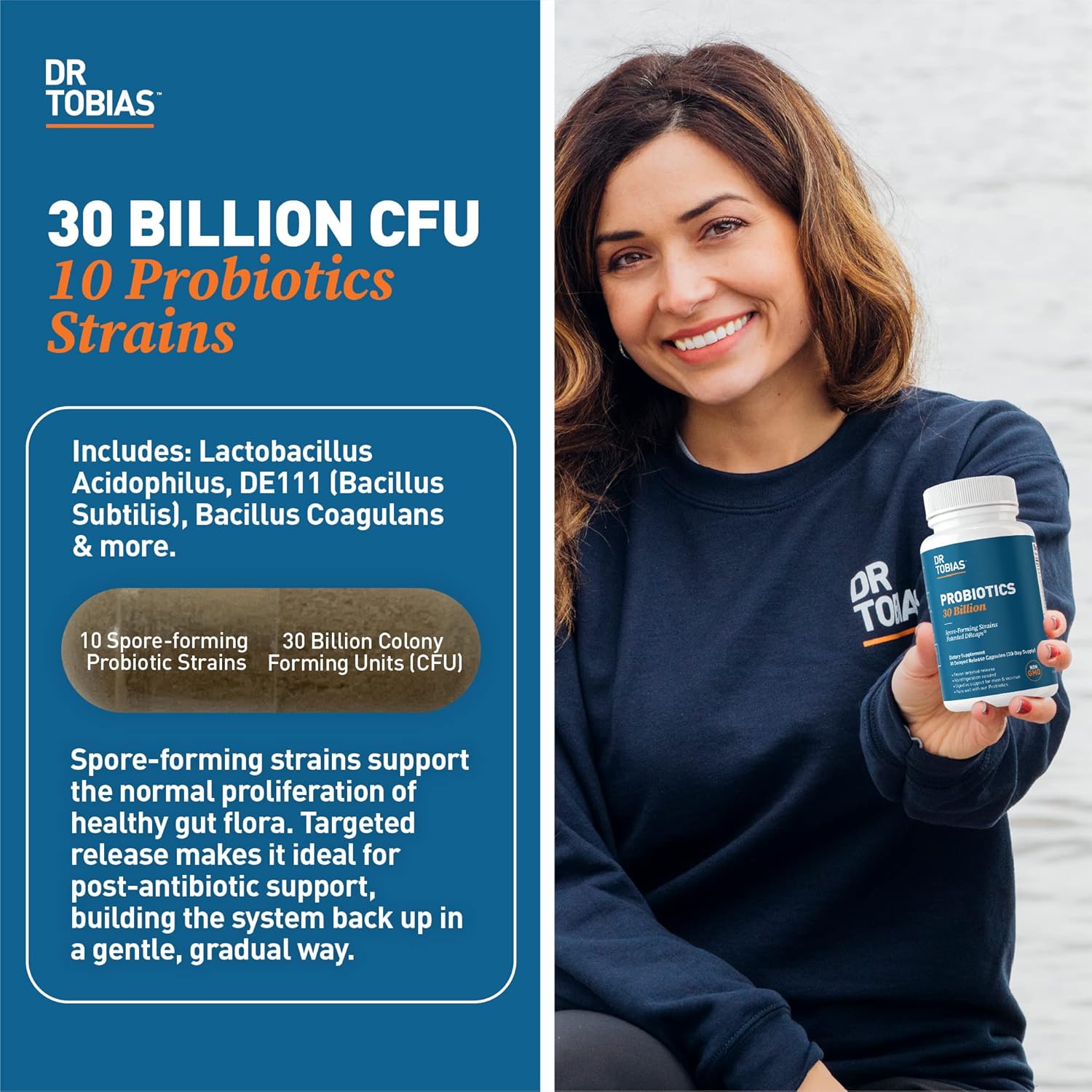 Dr. Tobias Probiotics 30 Billion and Omega 3 Fish Oil - Digestive & Health Support