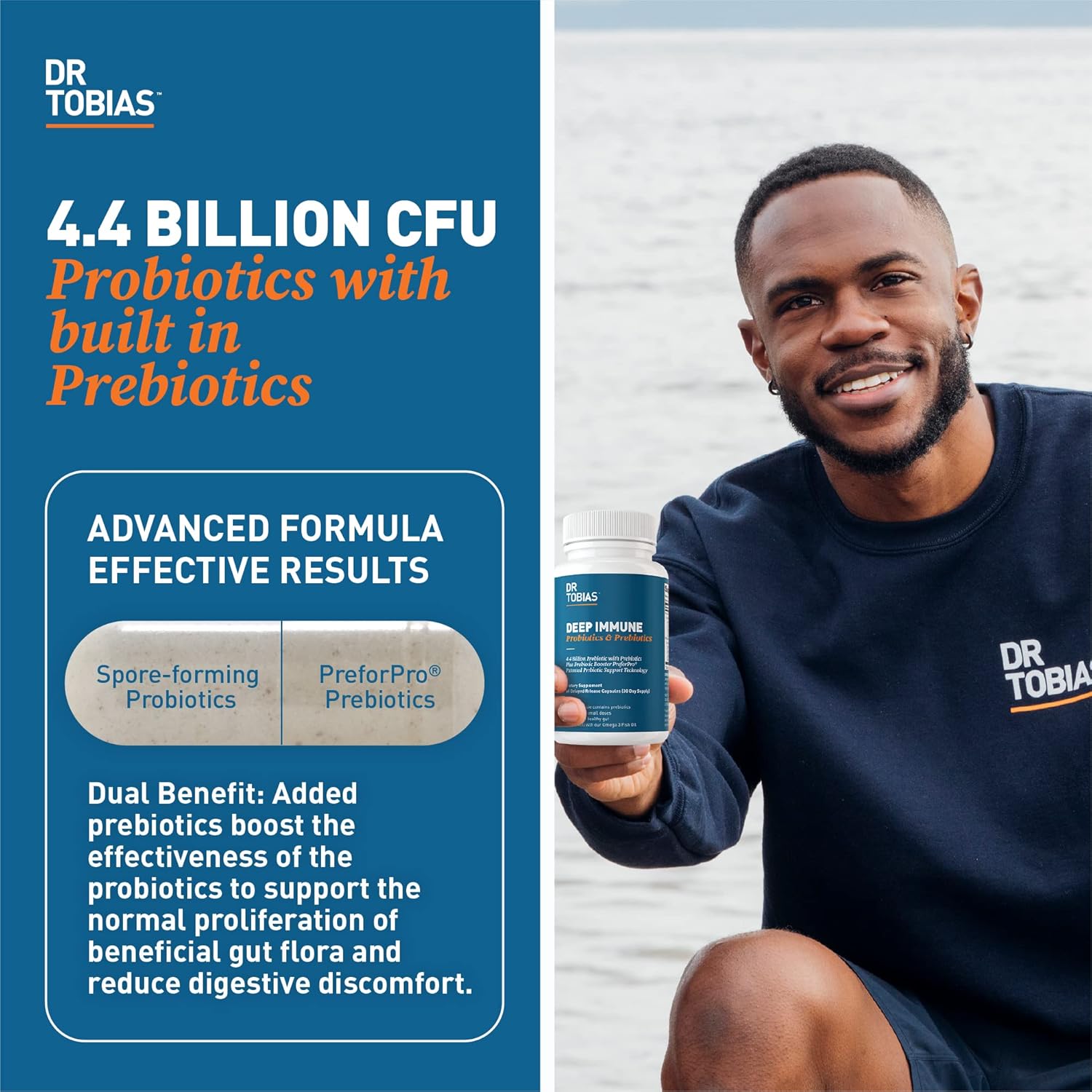 Dr. Tobias Probiotics with Prebiotics for Digestion & Gut Health - 30 Billion CFUs & Immune Support