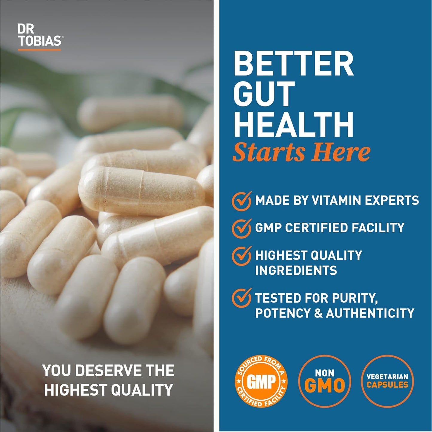Dr. Tobias Probiotics with Prebiotics for Digestion & Gut Health - 30 Billion CFUs & Immune Support