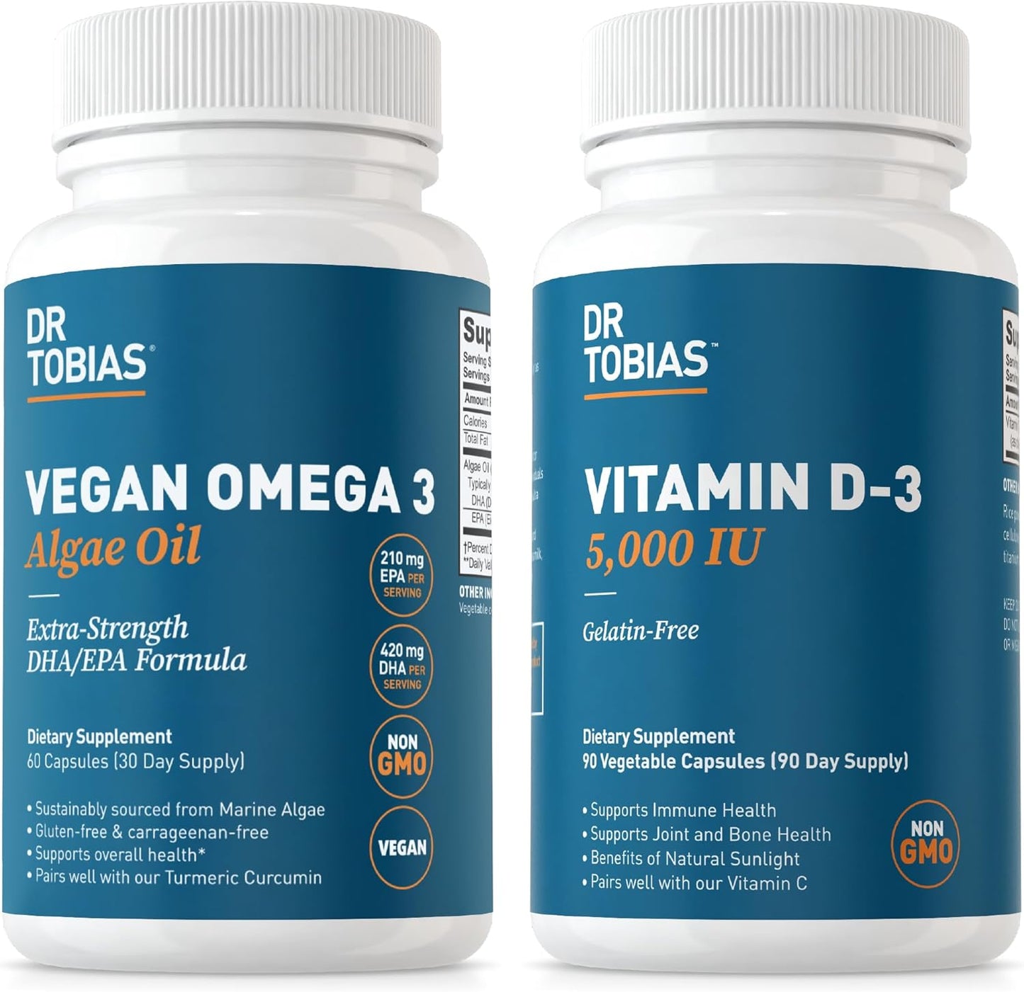 Dr. Tobias Vegan Algae Oil with Vitamin D3 - Essential Nutrients for Brain, Heart, Bones, Immune System & Wellness