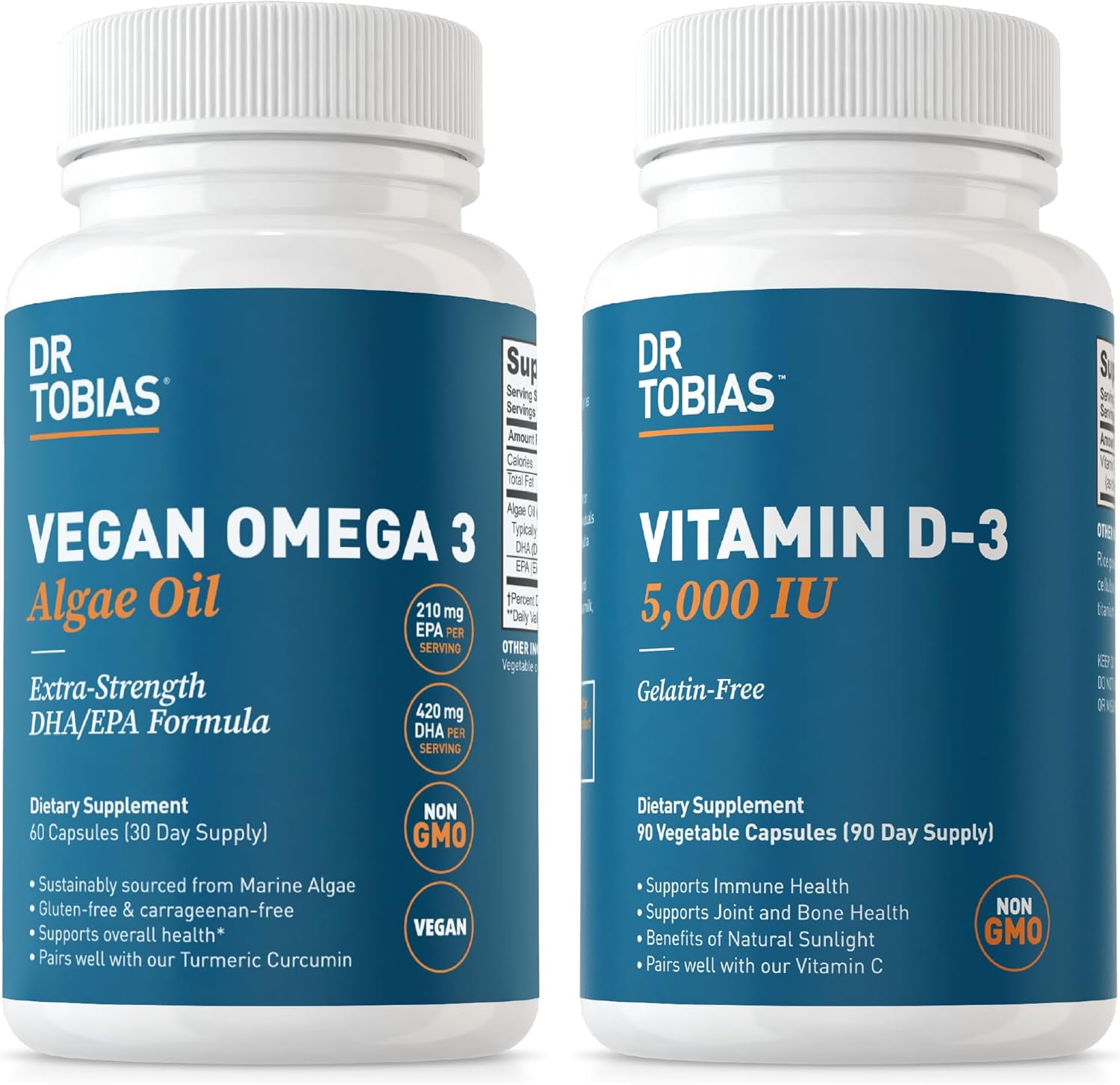 Dr. Tobias Vegan Algae Oil with Vitamin D3 - Essential Nutrients for Brain, Heart, Bones, Immune System & Wellness