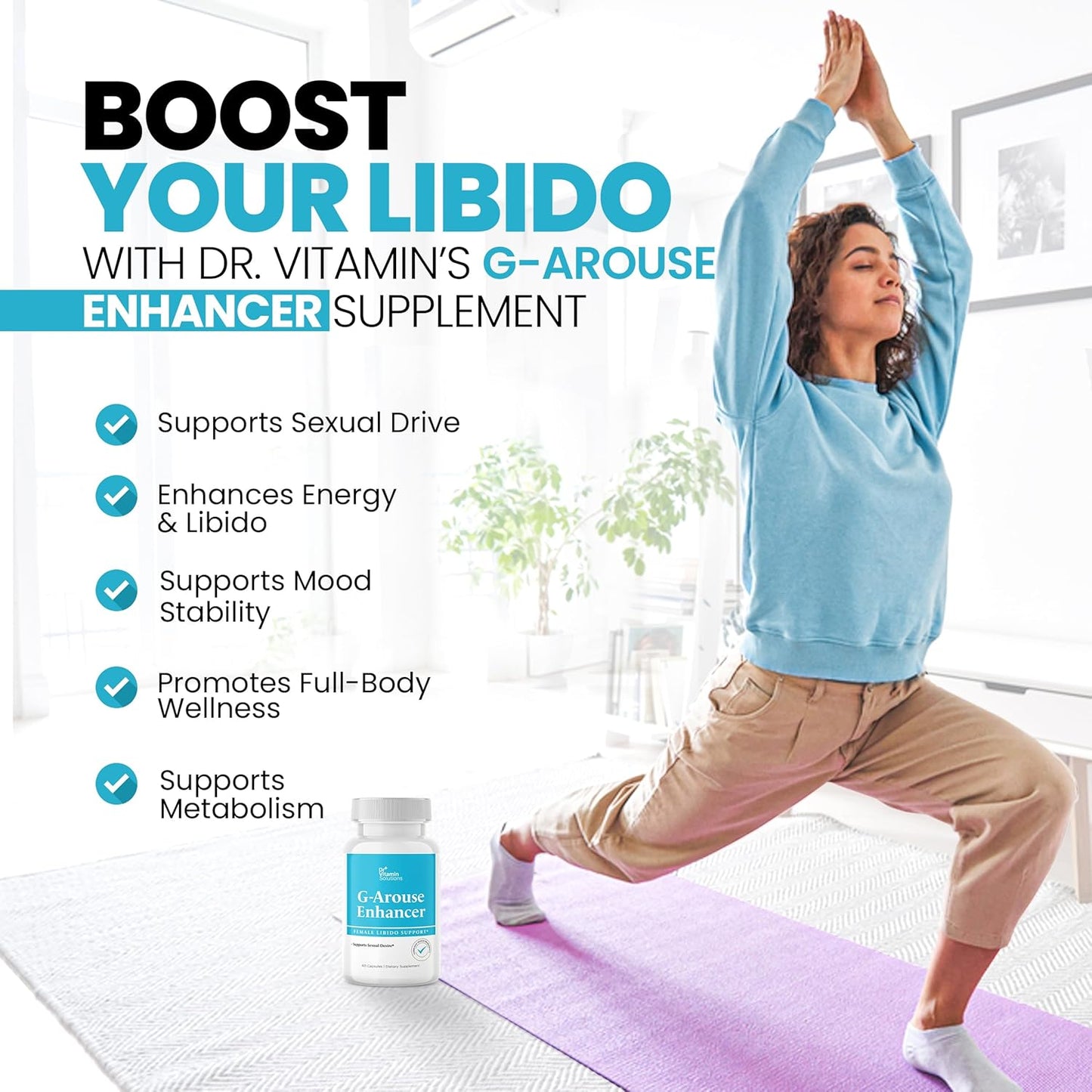 Dr. Vitamin Solutions G-Arouse Enhancer for Women | Libido Booster with Horny Goat Weed, Maca, Tongkat Ali & Tribulus | Energy Boosting Formula, 60 Capsules